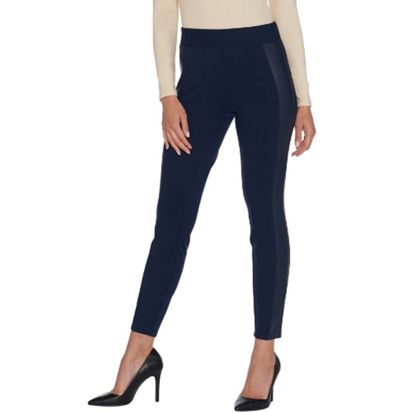 H by Halston Pants - Ponte Leggings with Faux Leather Details